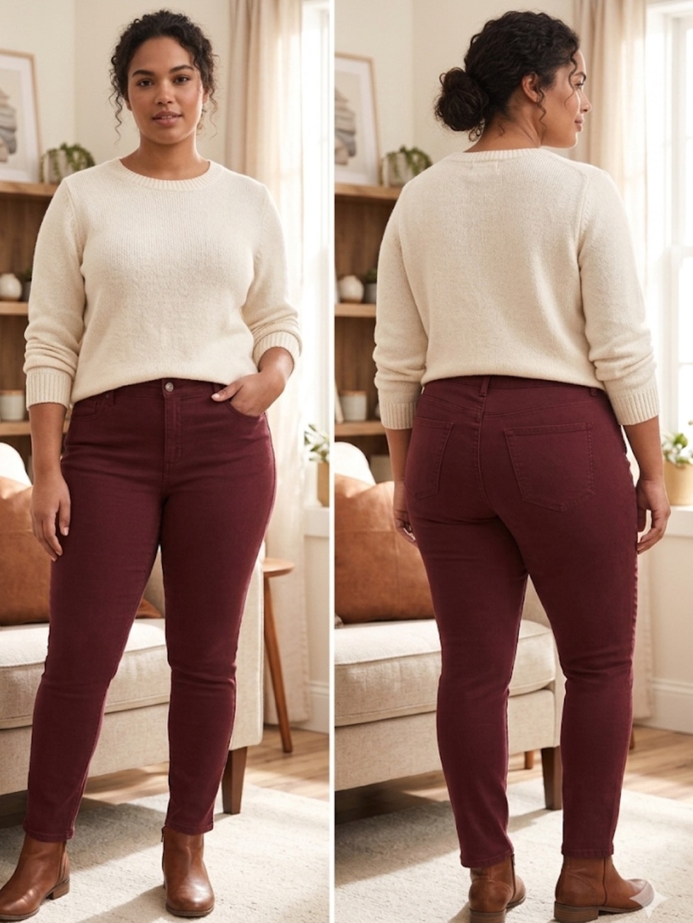 Women's High-Rise Slim Jeans in Deep Wine